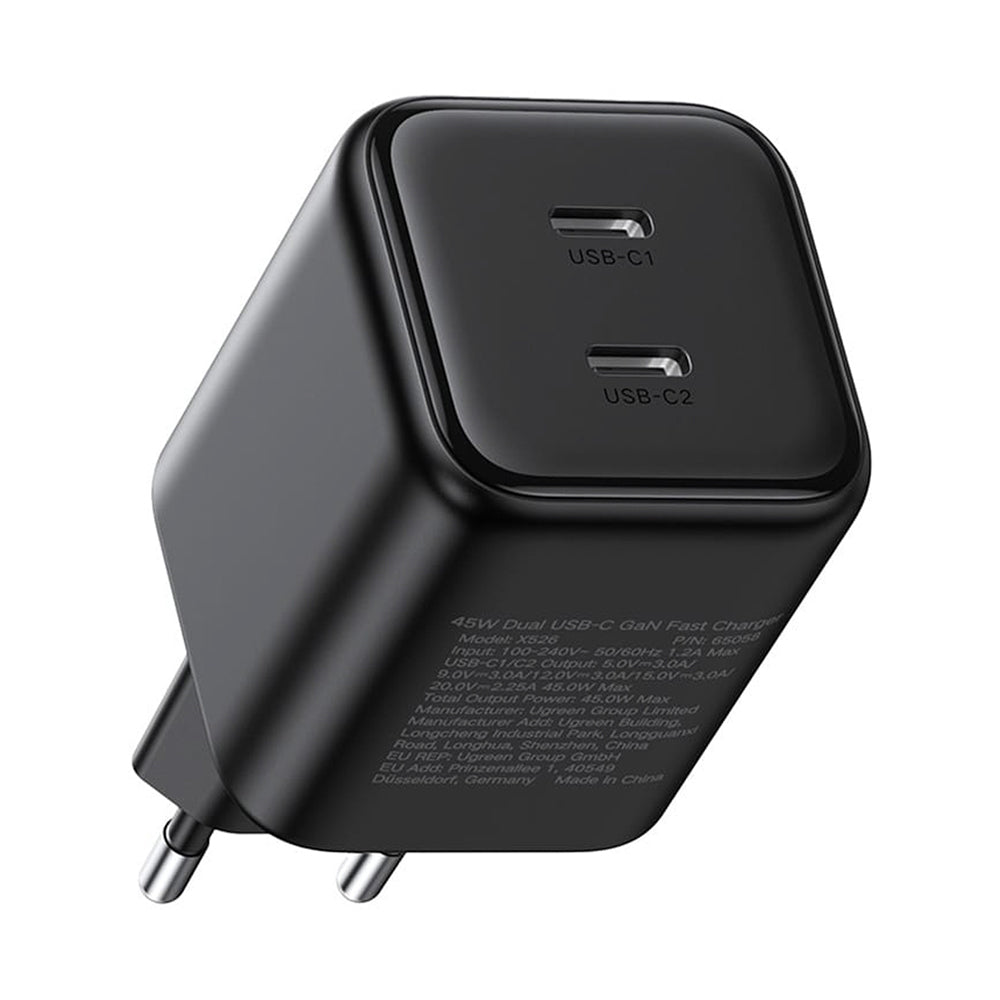 Sieťová nabíjačka UGREEN X526 (65058), 45W, 3A, 2 x USB-C, čierna