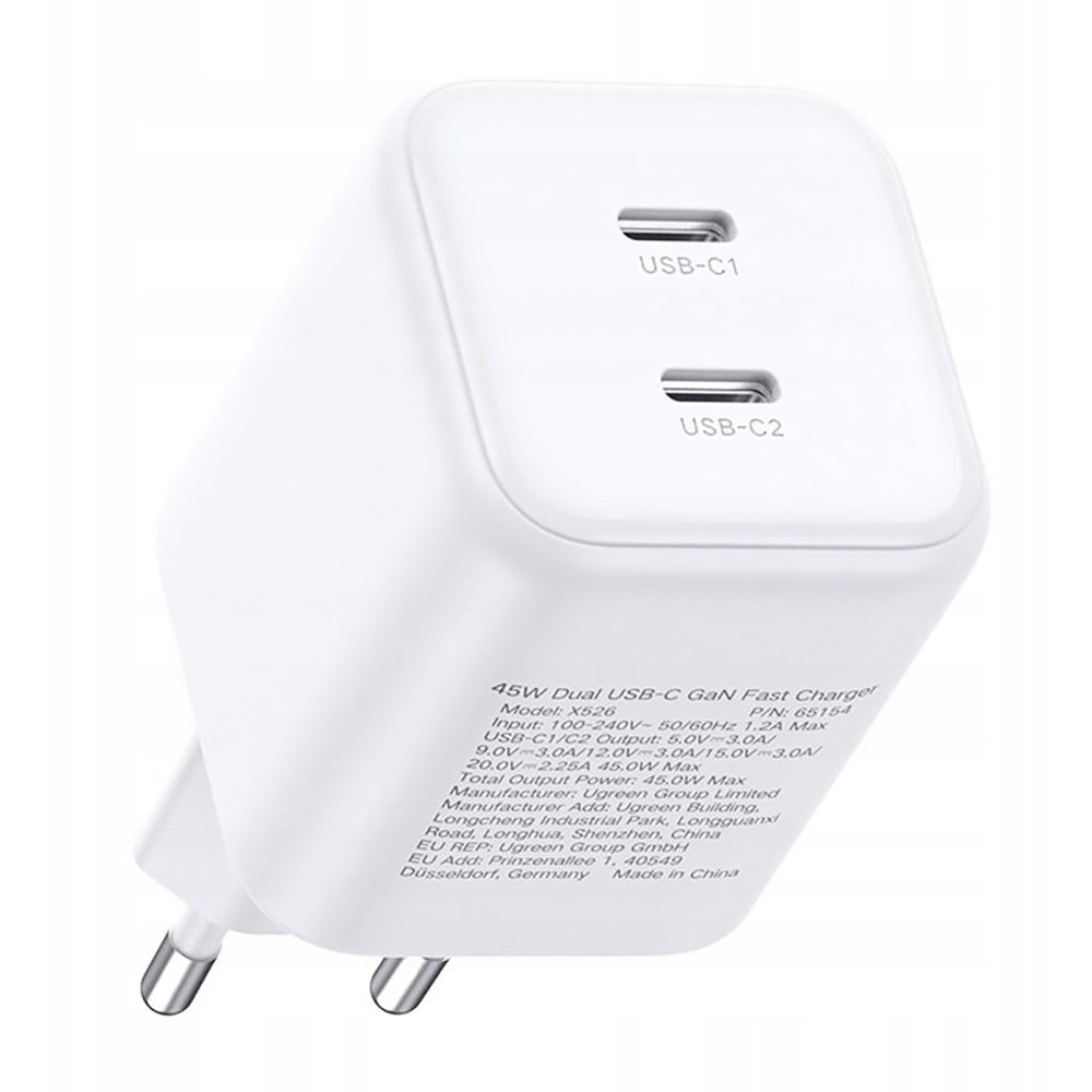 Sieťová nabíjačka UGREEN X526 (65154), 45W, 3A, 2 x USB-C, biela