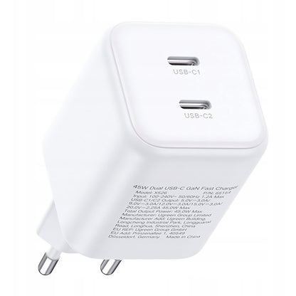 Sieťová nabíjačka UGREEN X526 (65154), 45W, 3A, 2 x USB-C, biela