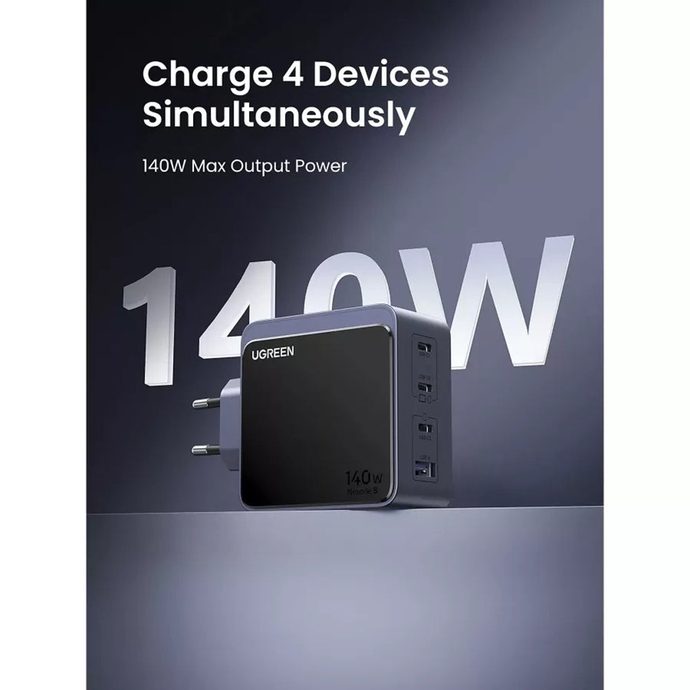 Sieťová nabíjačka UGREEN X570 Nexode S, 140W, 5A, 1 x USB-A - 3 x USB-C, Sivá