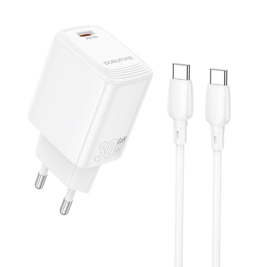Sieťová nabíjačka s káblom USB-C Borofone BN28 Fuente, 30W, 3A, 1 x USB-C, Biela
