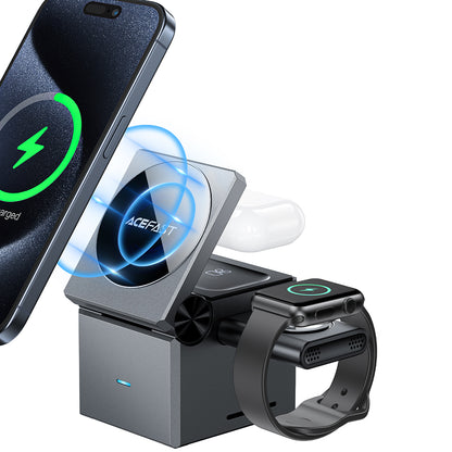 Bezdrôtová nabíjacia stanica Acefast E18 Rubik's Cube 3v1, 23W, 1.67A, Sivá