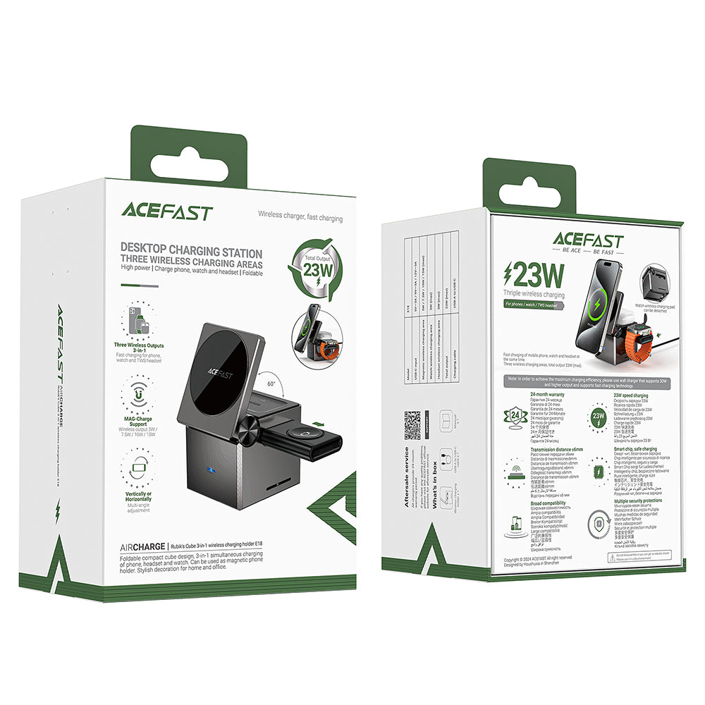 Bezdrôtová nabíjacia stanica Acefast E18 Rubik's Cube 3v1, 23W, 1.67A, Sivá