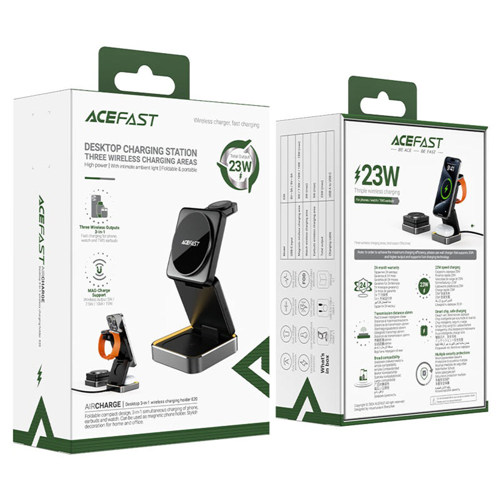 Bezdrôtová nabíjačka Acefast E21 3v1, 23W, 1.67A, Sivá