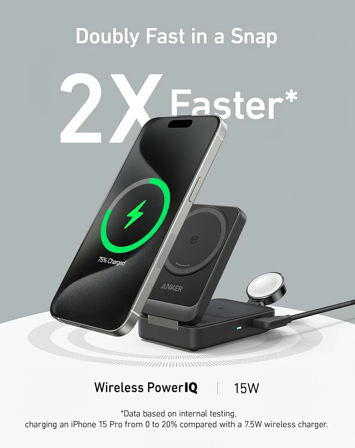 Bezdrôtová nabíjačka Anker MagGo 3v1, 15W, 1.67A, Čierna B2557311