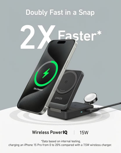 Bezdrôtová nabíjačka Anker MagGo 3v1, 15W, 1.67A, Čierna B2557311