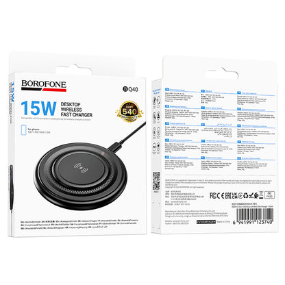 Bezdrôtová sieťová nabíjačka Borofone BQ40 Crown, 15W, 1.67A, Čierna