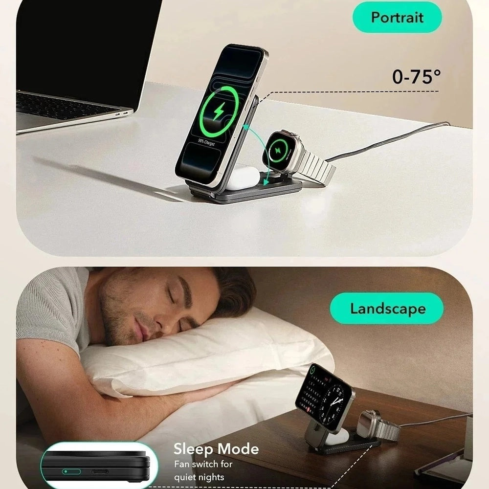 Bezdrôtová nabíjacia stanica ESR CryoBoost 3v1, 25W, Čierna