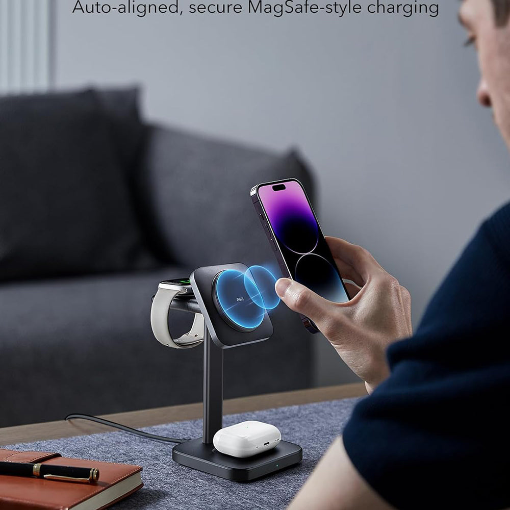 Bezdrôtová nabíjacia stanica ESR HaloLock 3v1, 15W, 1.67A, čierna