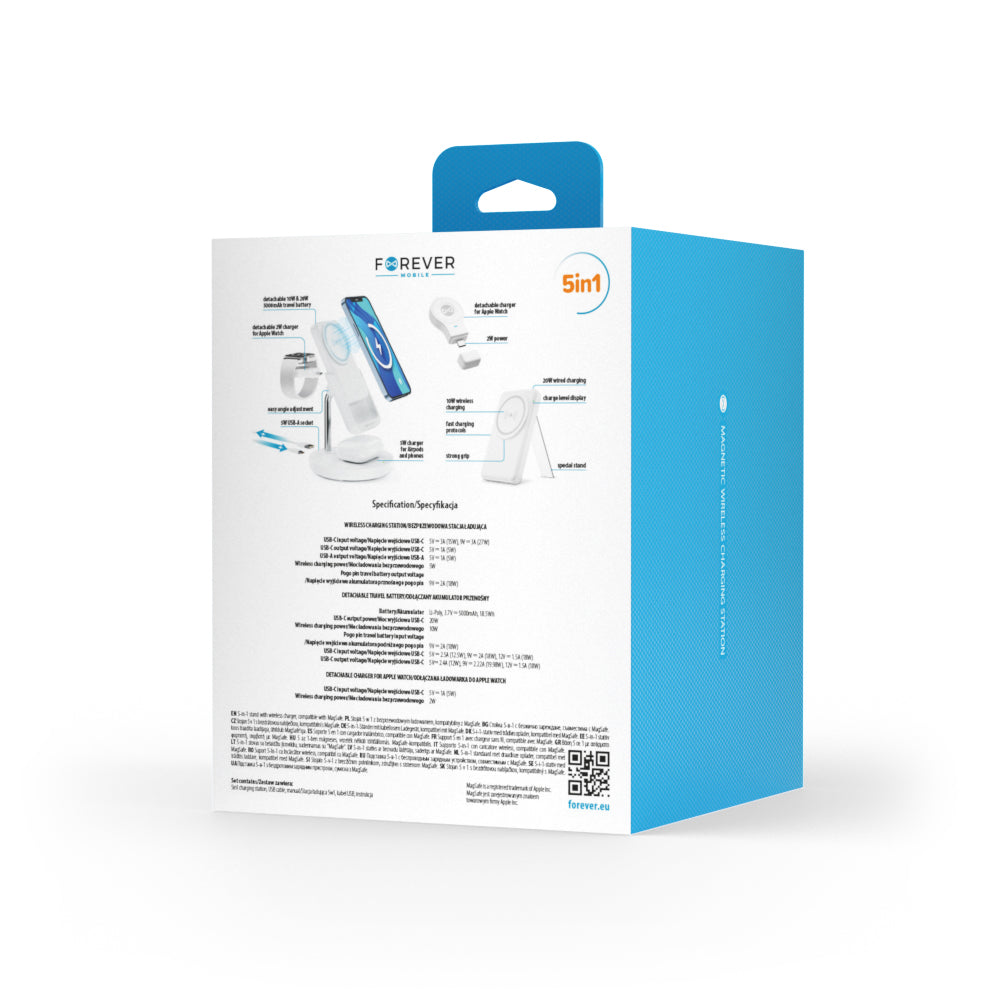 Bezdrôtová nabíjačka Forever MACS-100 5v1, 20W, 3A, 1 x USB-A, Biela