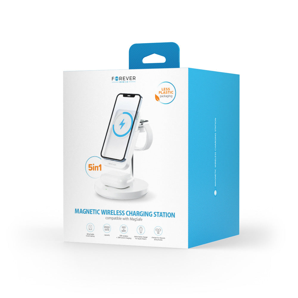 Bezdrôtová nabíjačka Forever MACS-100 5v1, 20W, 3A, 1 x USB-A, Biela