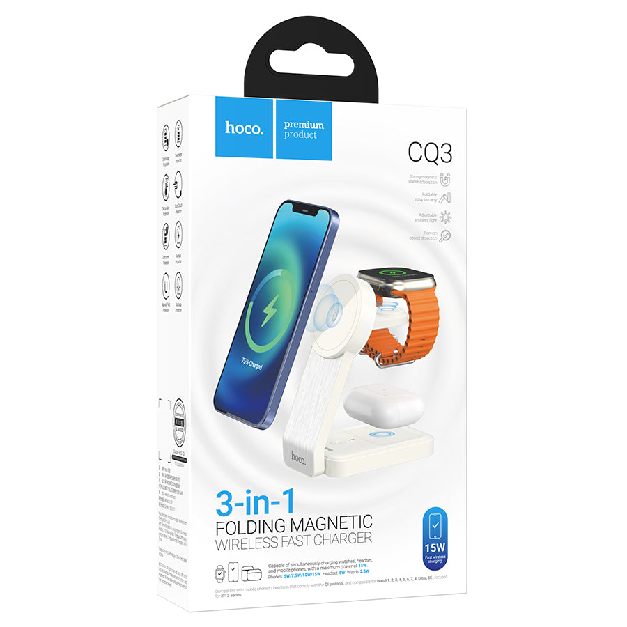 HOCO CQ3 3in1 Wireless Network Charger, 15W, 1.67A, White