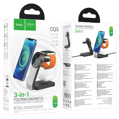 Bezdrôtová sieťová nabíjačka HOCO CQ3 3v1, 15W, 1.67A, Čierna