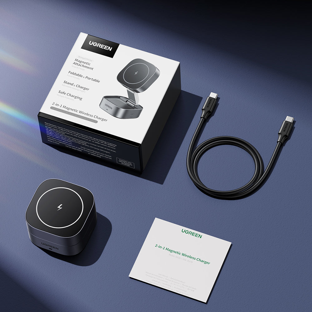 Bezdrôtová sieťová nabíjačka UGREEN W526 3v1, 20W, 1.67A, 1 x USB-C, Čierna