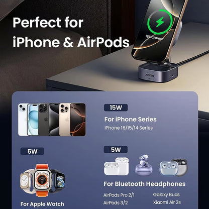 Bezdrôtová sieťová nabíjačka UGREEN W702 3v1, 20W, 1.67A, 1 x USB-C, Čierna