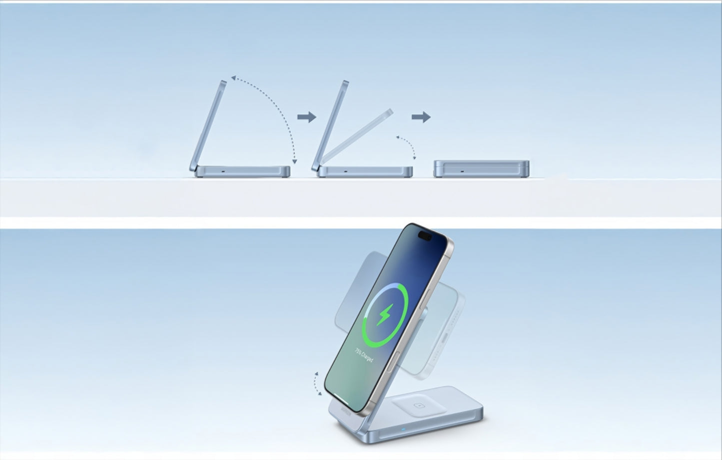 Bezdrôtová nabíjačka UGREEN MagFlow 2in1, 25W, Modrá