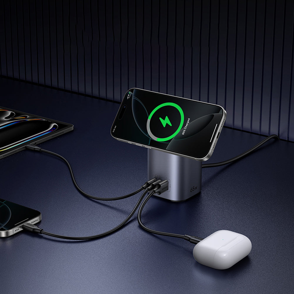 Bezdrôtová sieťová nabíjačka UGREEN X555 4v1, 65W, 3.25A, 1 x USB-A - 2 x USB-C, Sivá