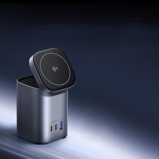 Bezdrôtová sieťová nabíjačka UGREEN X555 4v1, 65W, 3.25A, 1 x USB-A - 2 x USB-C, Sivá