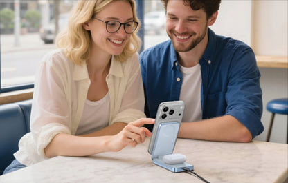 Bezdrôtová nabíjačka UGREEN MagFlow 2in1, 25W, Modrá