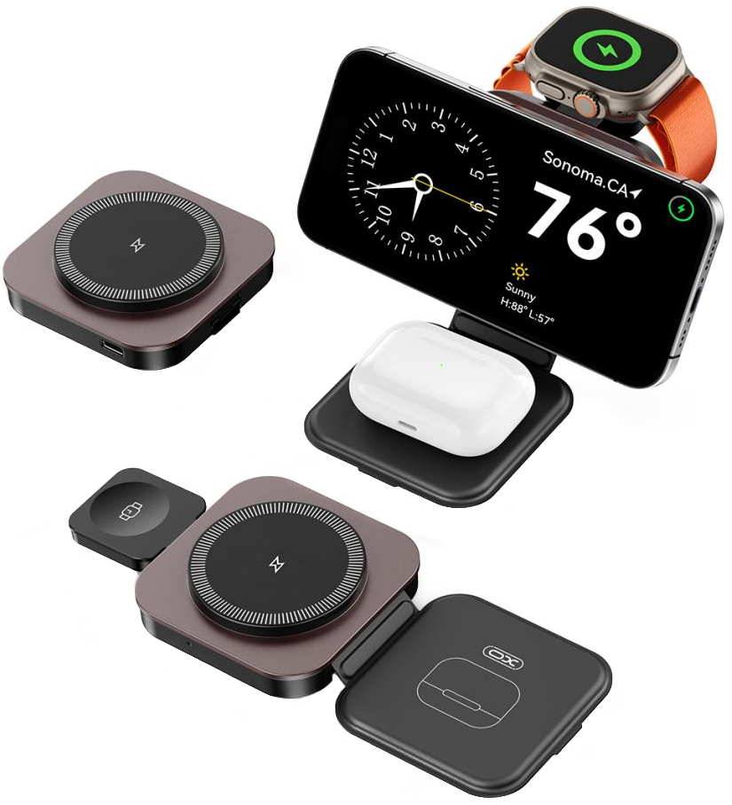 Bezdrôtová nabíjačka XO Design CX035 3v1, 15W, 1.67A, Čierna