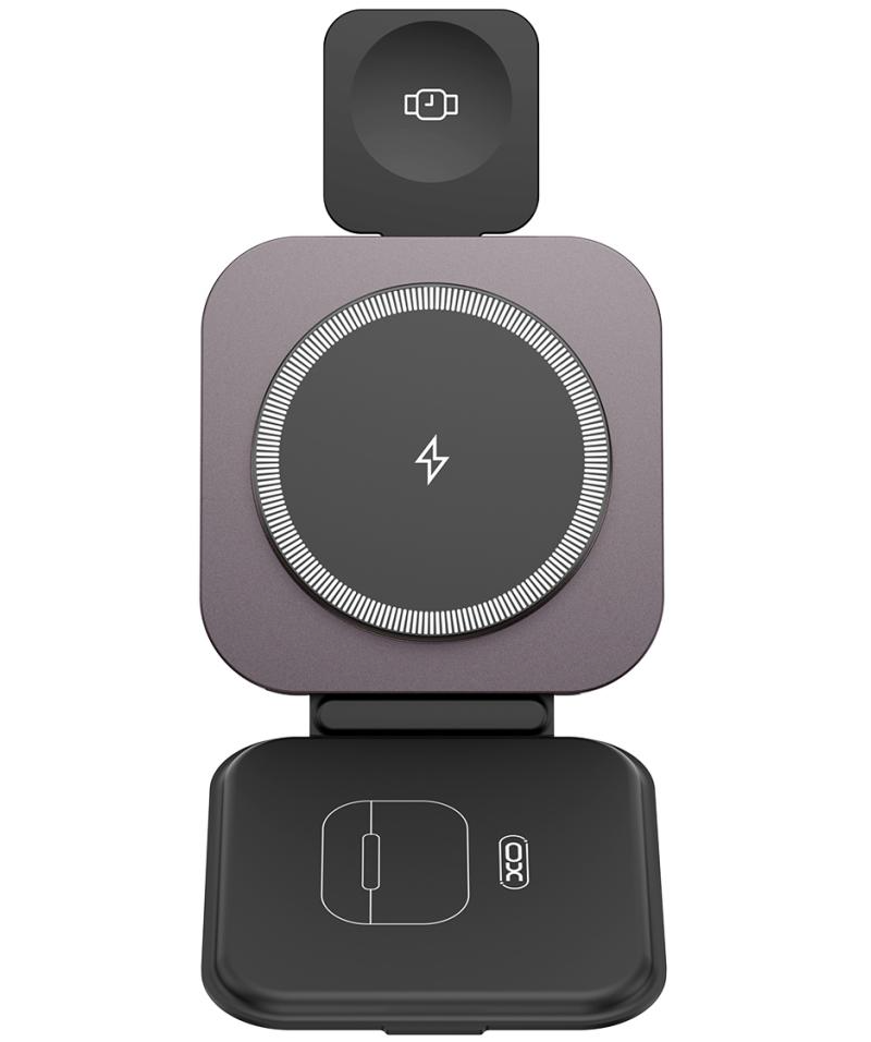 Bezdrôtová sieťová nabíjačka XO Design CX035 3v1, 15W, 1,67A, čierna, znovu zabalená