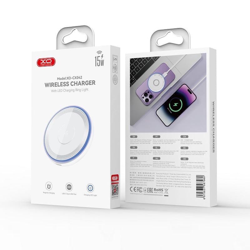 Bezdrôtová sieťová nabíjačka XO Design CX042, 15W, 1,67A, biela