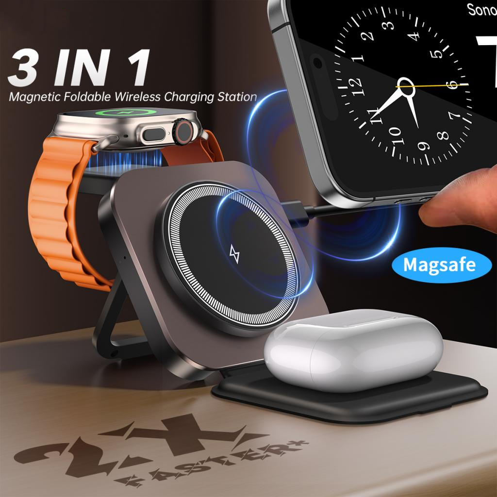 Bezdrôtová sieťová nabíjačka XO Design CX035 3v1, 15W, 1,67A, čierna, znovu zabalená