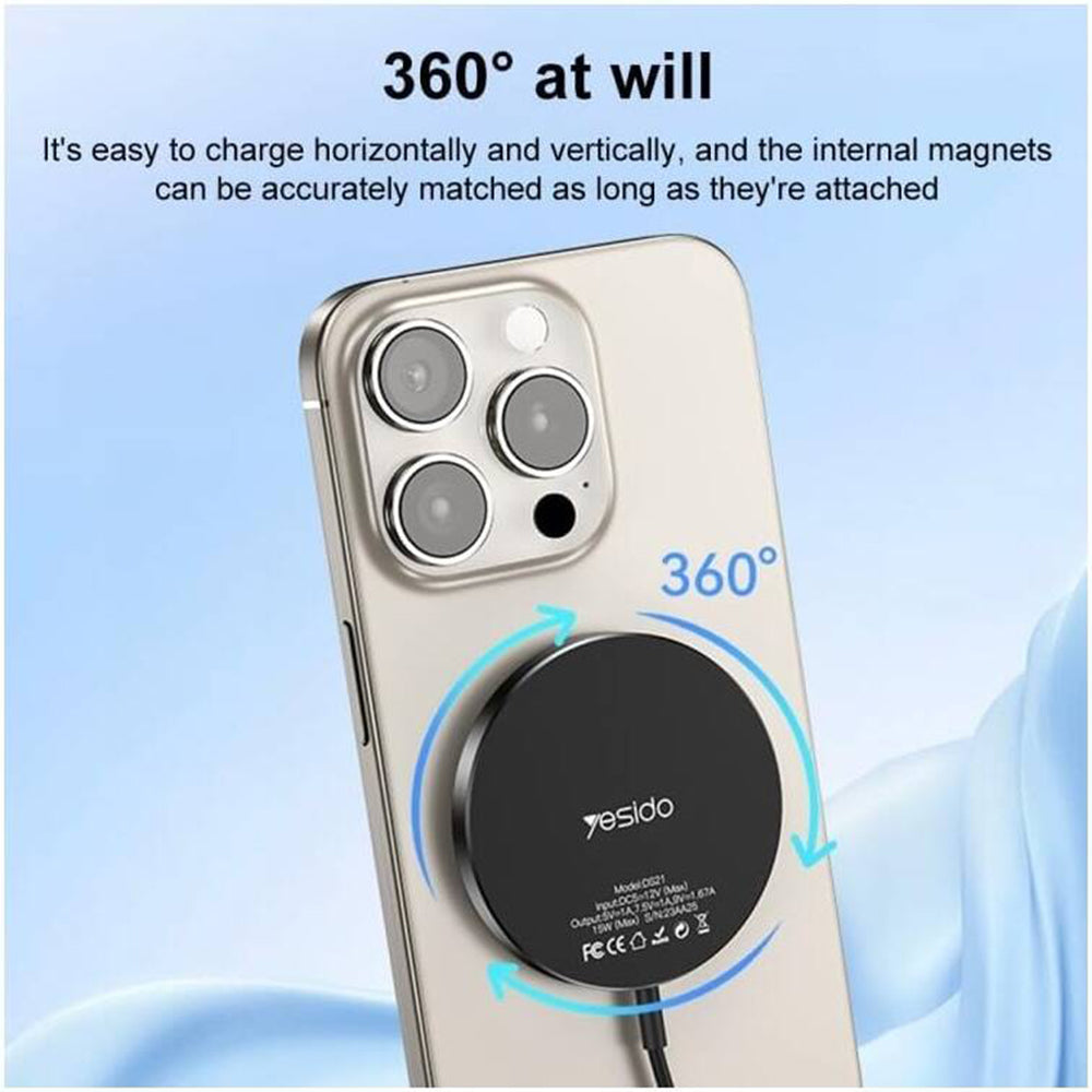 Bezdrôtová sieťová nabíjačka Yesido DS21, 15W, 1.67A, Čierna