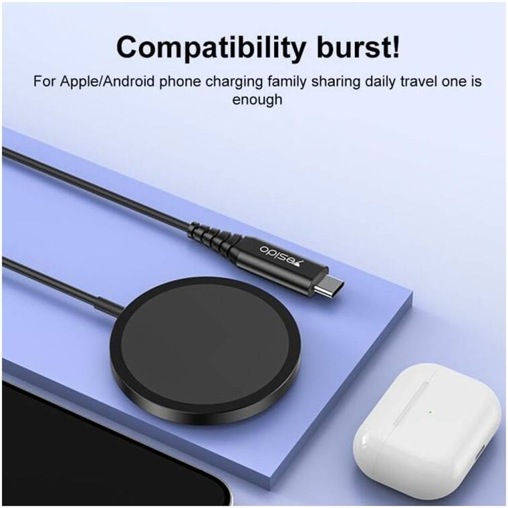 Bezdrôtová sieťová nabíjačka Yesido DS21, 15W, 1.67A, Čierna