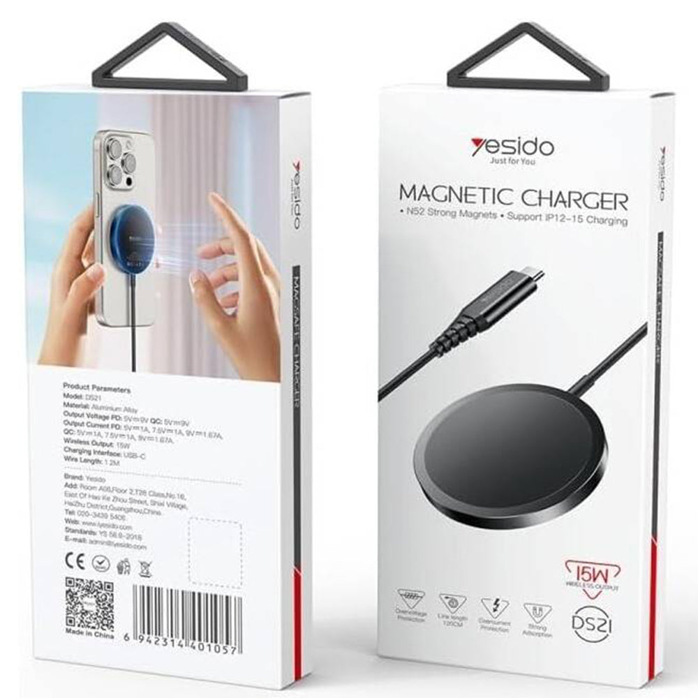 Bezdrôtová sieťová nabíjačka Yesido DS21, 15W, 1.67A, Čierna