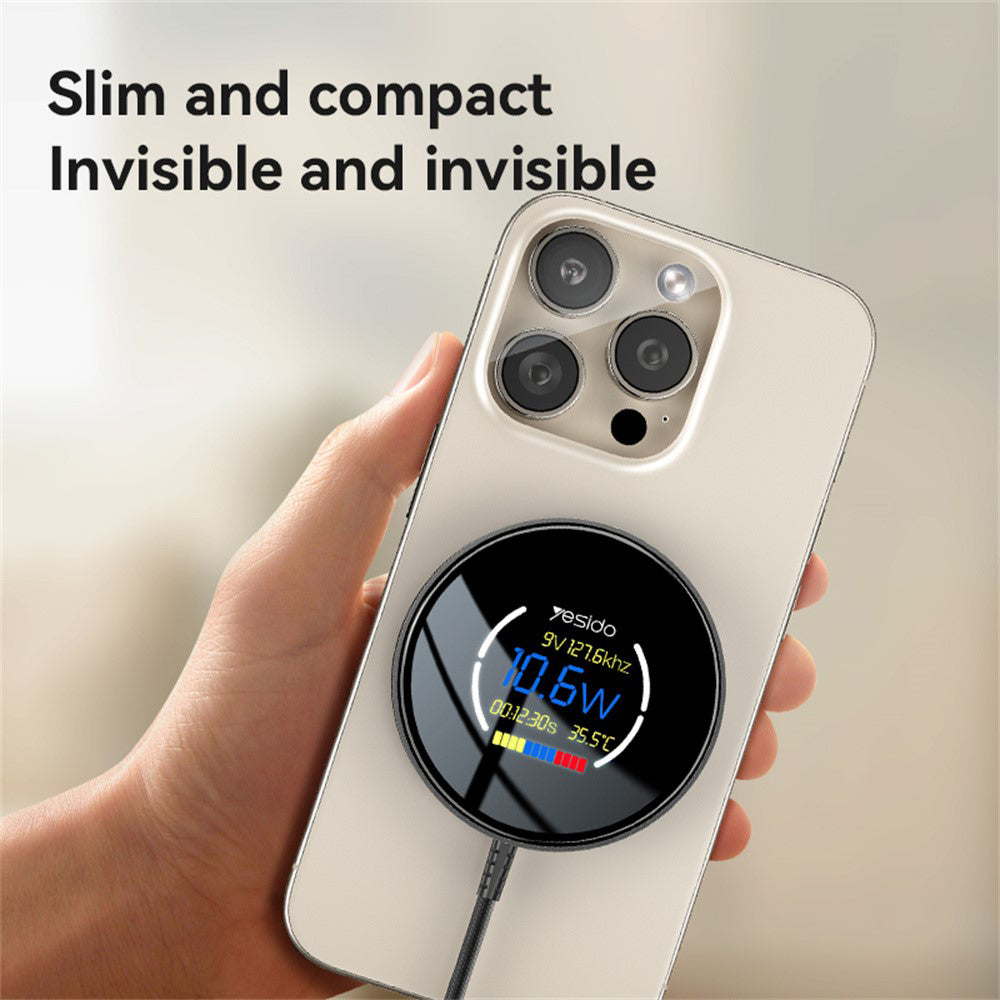 Yesido DS28 Display Wireless Network Charger, 15W, 1.67A, Black