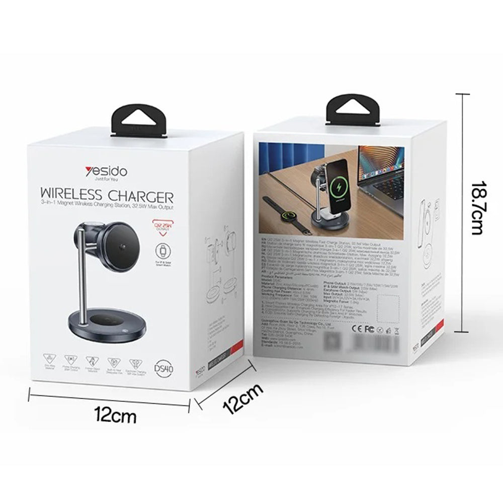 Bezdrôtová nabíjačka Yesido DS40 3v1, 25W, 1.67A, čierna