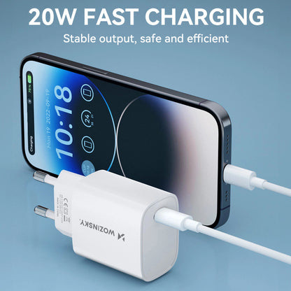 Sieťová nabíjačka WZK WGWCCW, 20W, 3A, 1 x USB-C, biela