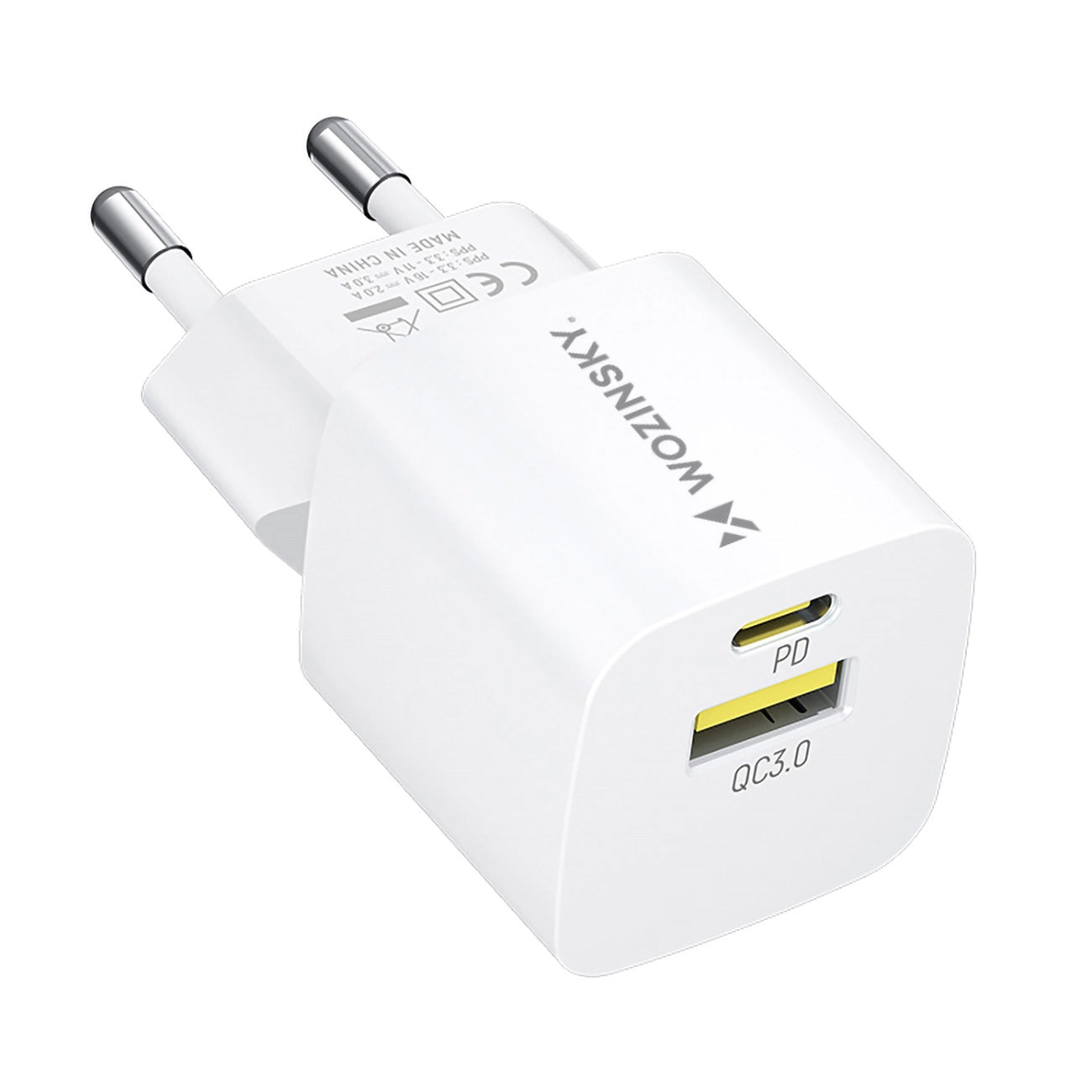 Sieťová nabíjačka WZK WWCEAC, 33W, 3A, 1 x USB-A - 1 x USB-C, Biela