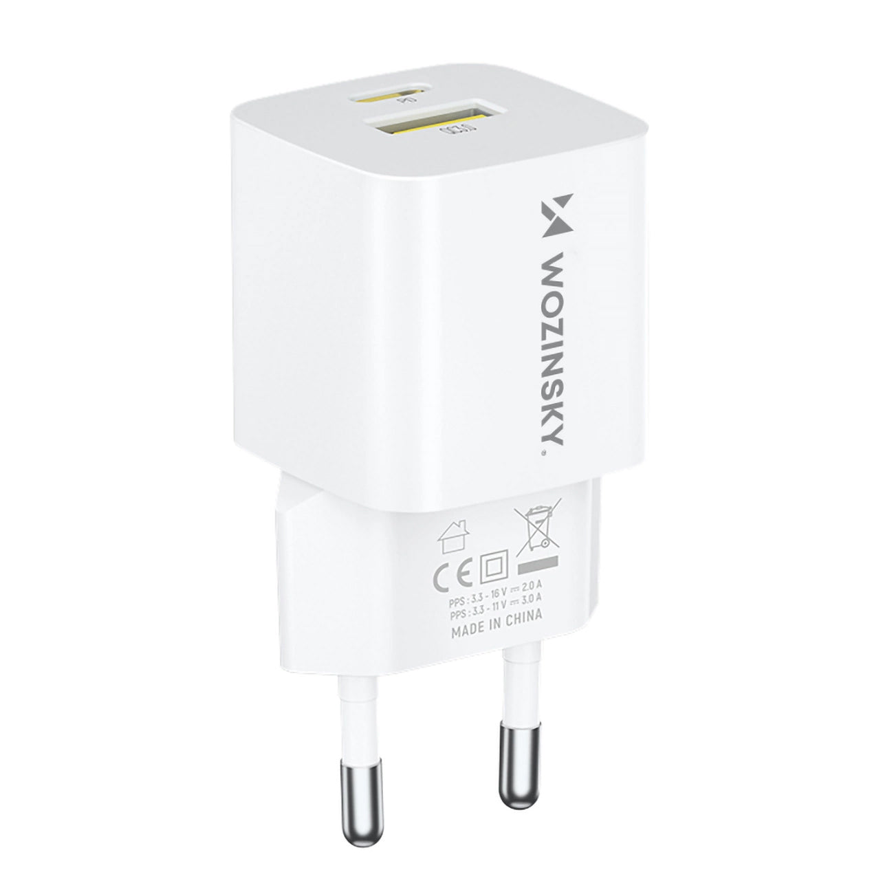 Sieťová nabíjačka WZK WWCEAC, 33W, 3A, 1 x USB-A - 1 x USB-C, Biela