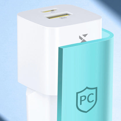 Sieťová nabíjačka WZK WWCEAC, 33W, 3A, 1 x USB-A - 1 x USB-C, Biela
