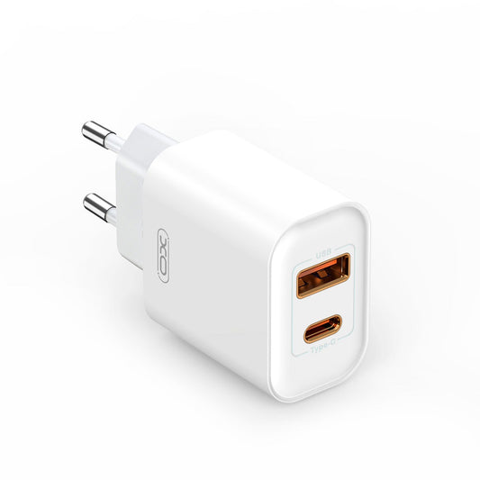 Sieťová nabíjačka XO Design BPCE12, 20W, 3A, 1 x USB-A - 1 x USB-C, Biela