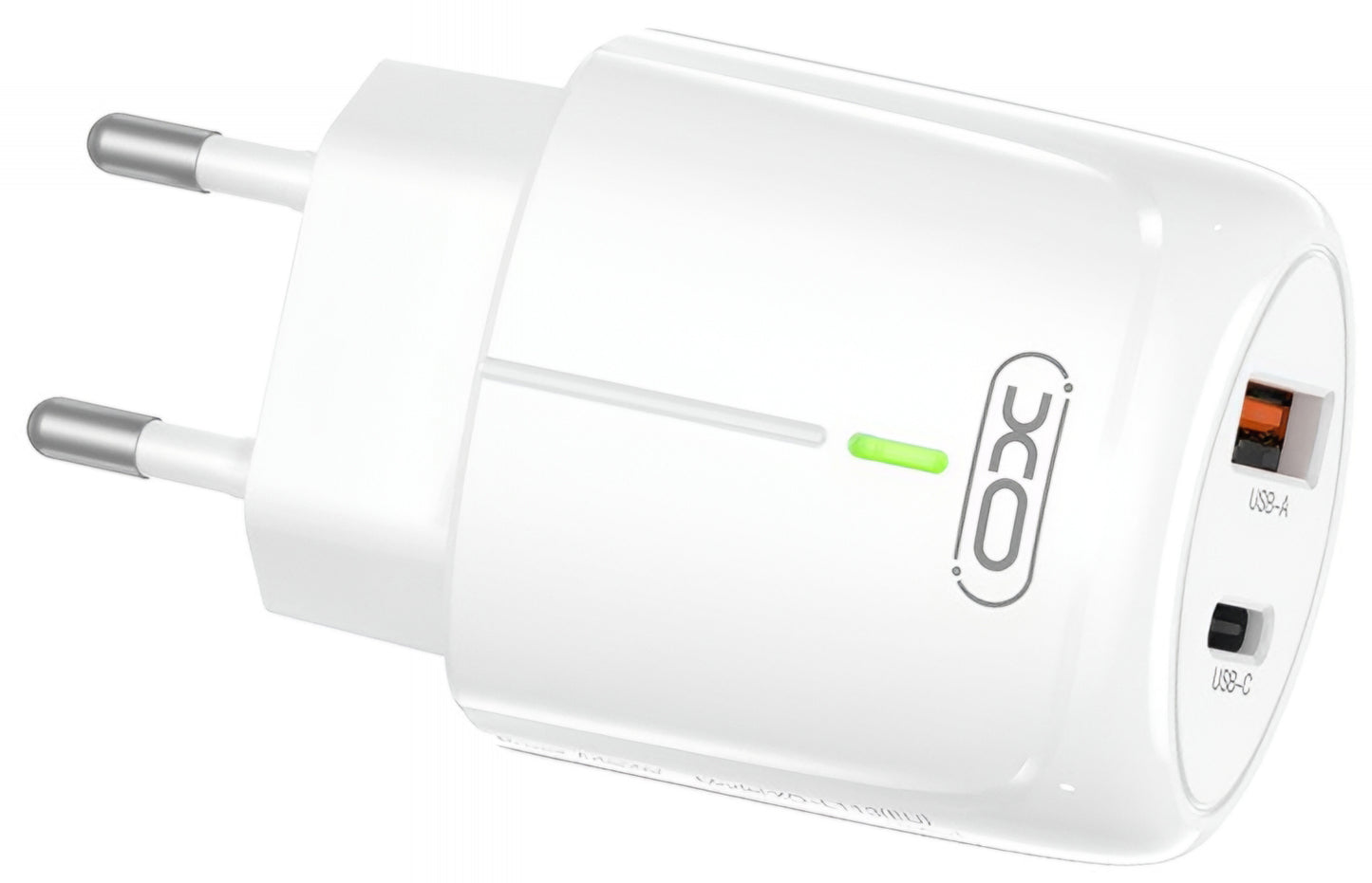 Sieťová nabíjačka XO Design L114, 20W, 3A, 1 x USB-A - 1 x USB-C, Biela