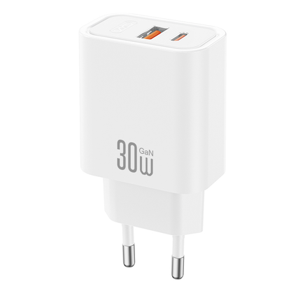 Sieťová nabíjačka XO Design CE42, 30W, 3A, 1 x USB-A - 1 x USB-C, biela