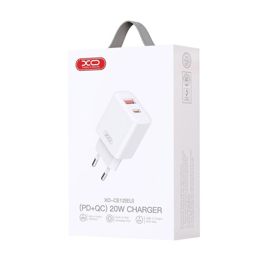 Sieťová nabíjačka XO Design BPCE12, 20W, 3A, 1 x USB-A - 1 x USB-C, Biela