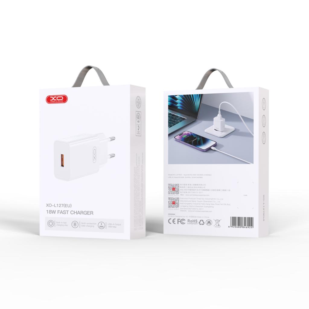 Sieťová nabíjačka XO Design L127, 18W, 3A, 1 x USB-A, Biela