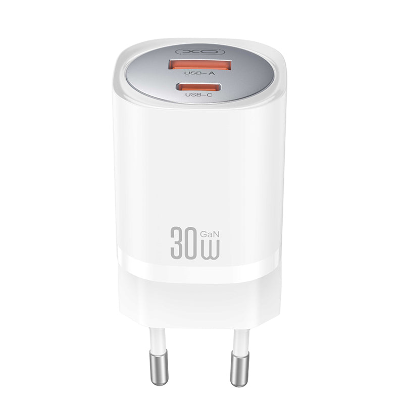 Sieťová nabíjačka XO Design CE21, 30W, 3A, 1 x USB-A - 1 x USB-C, Biela