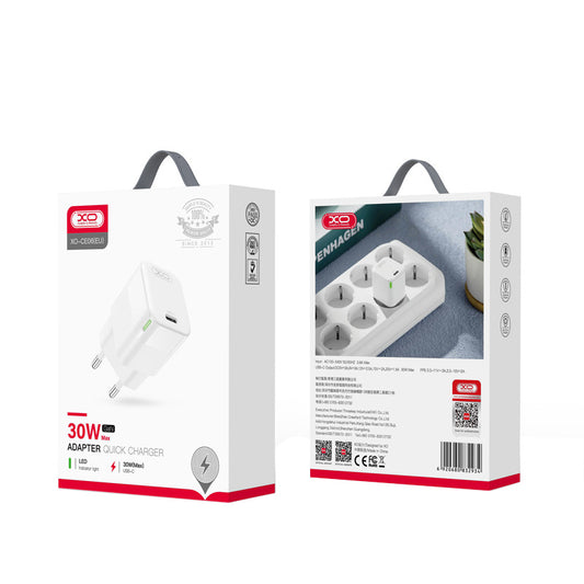 Sieťová nabíjačka XO Design CE06, 30W, 3A, 1 x USB-C, Biela