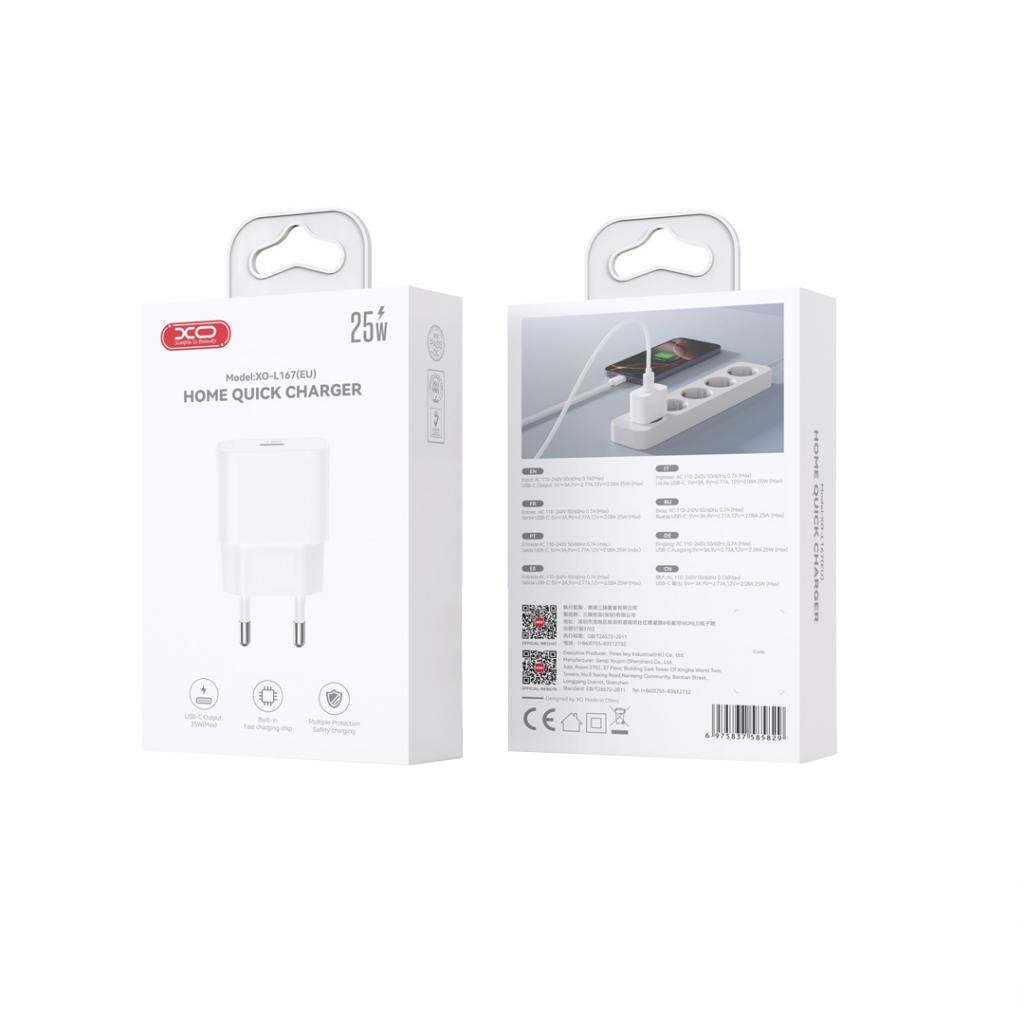 Sieťová nabíjačka XO Design L167, 25W, 3A, 1 x USB-C, Biela
