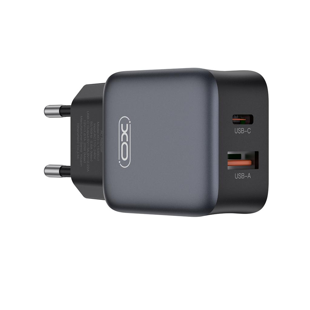 Sieťová nabíjačka XO Design L156, 30W, 3A, 1 x USB-A - 1 x USB-C, Čierna