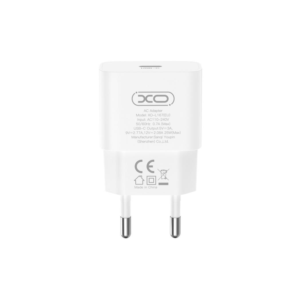 Sieťová nabíjačka XO Design L167, 25W, 3A, 1 x USB-C, Biela