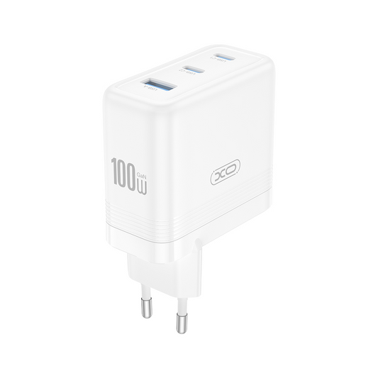Sieťová nabíjačka XO Design CE35, 100W, 5A, 1 x USB-A - 2 x USB-C, Biela