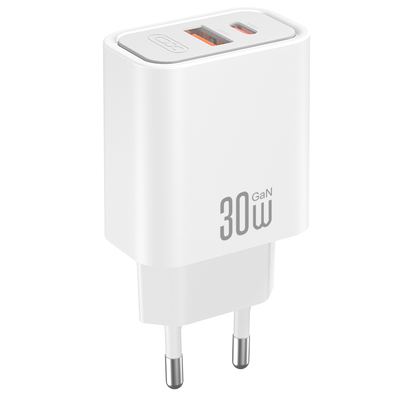 Sieťová nabíjačka XO Design CE42, 30W, 3A, 1 x USB-A - 1 x USB-C, biela