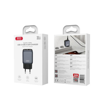 Sieťová nabíjačka XO Design L156, 30W, 3A, 1 x USB-A - 1 x USB-C, Čierna