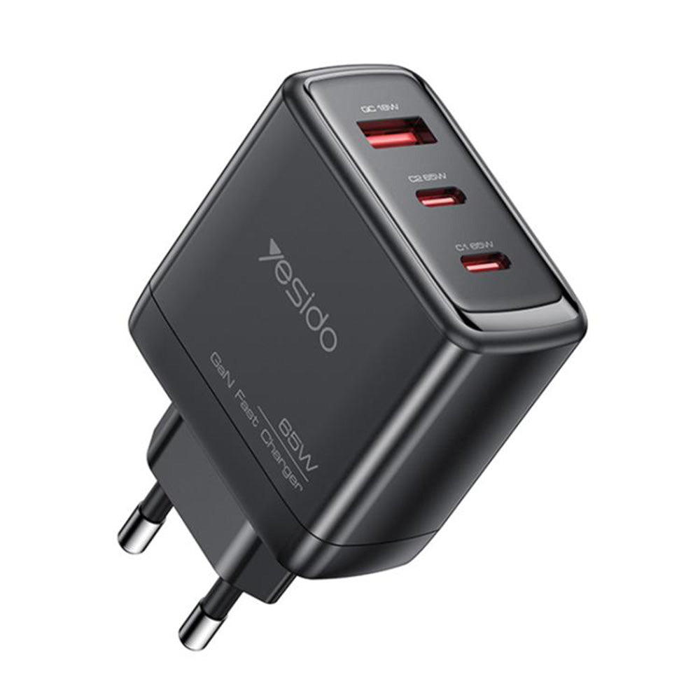 Sieťová nabíjačka Yesido YC144, 65W, 3.25A, 1 x USB-A - 2 x USB-C, Čierna